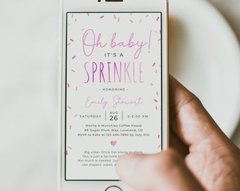 Sprinkle phone evite, editable oh baby sprinkles baby shower electronic invite, girl pink sprinkles mobile text invitation template, SPR01