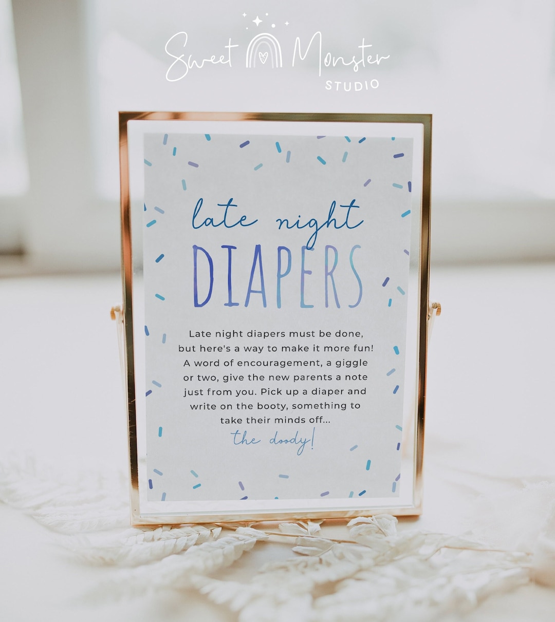 Sprinkle Late Night Diapers Game Sign, Editable Sprinkles Baby Shower