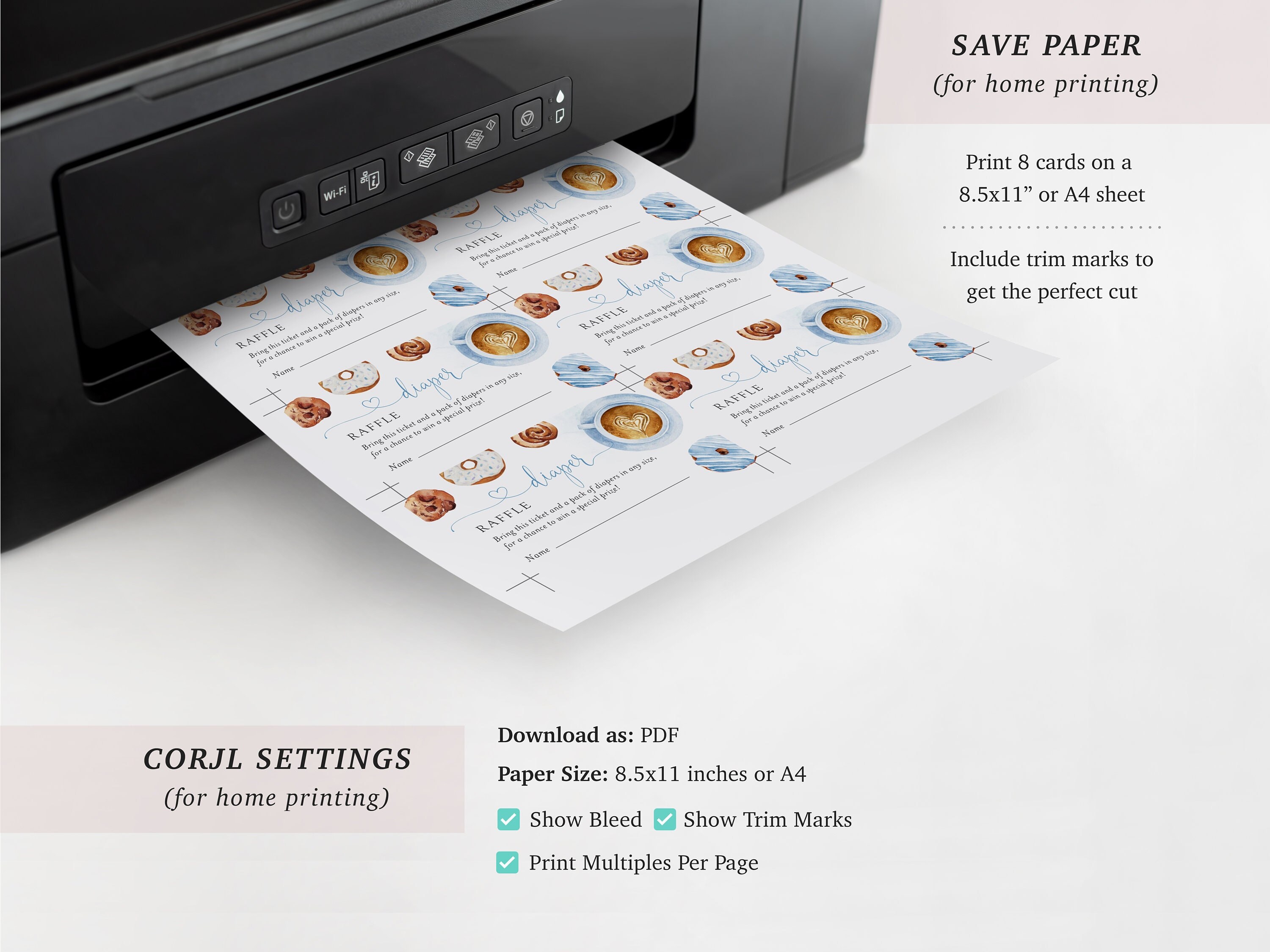 Editable Something Sweet is Brewing Diaper Raffle Card, Blue Boy Coffee ...