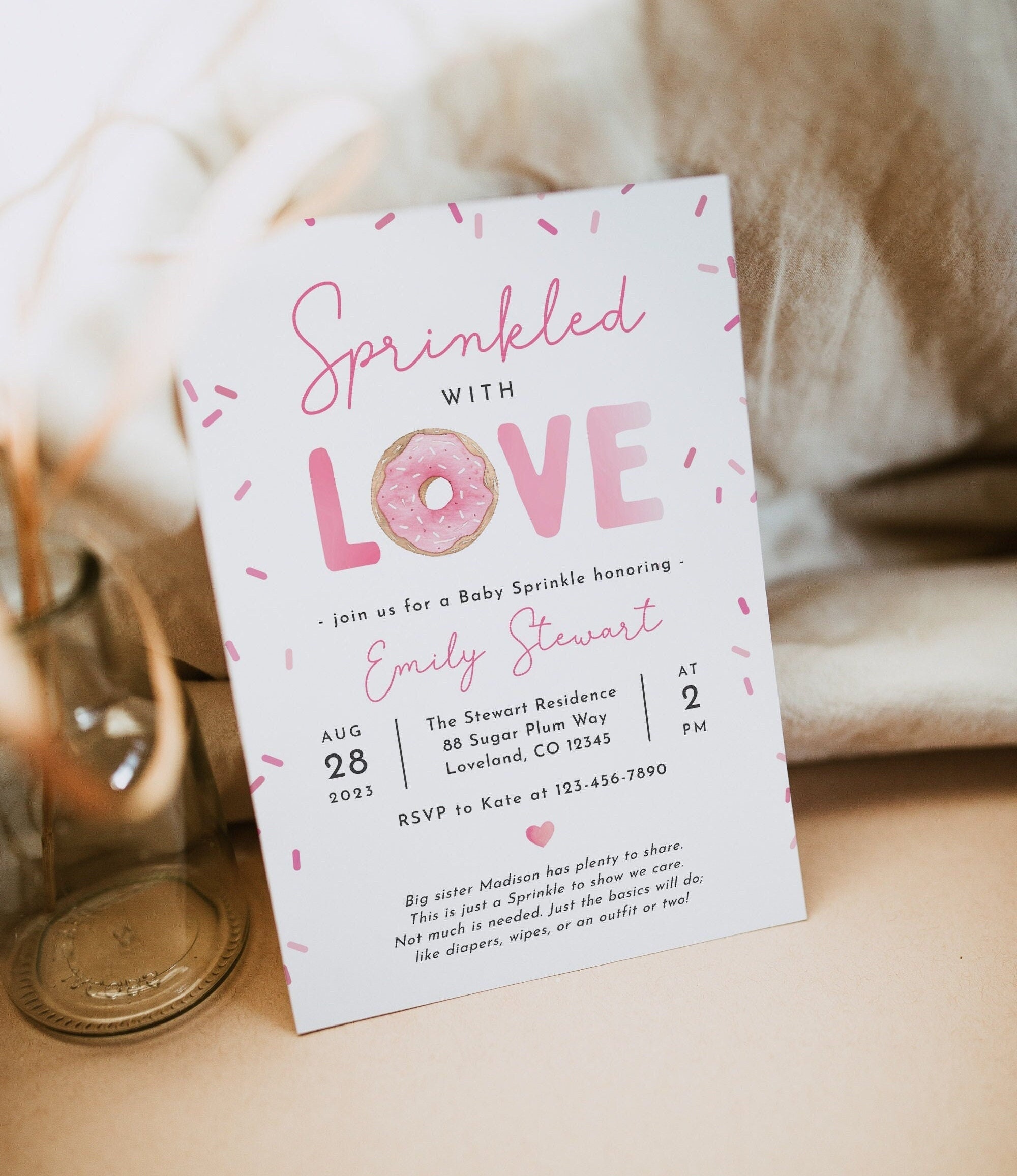 Sprinkled With Love Baby Sprinkle Invitation, Editable Donut Girl