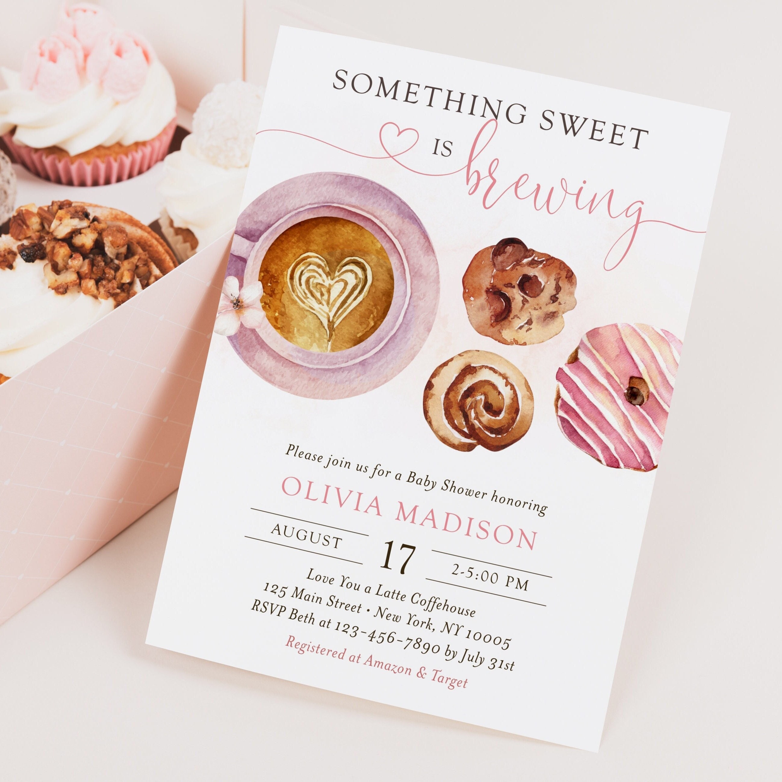 TV. Something Sweet is Brewing Baby Shower Invitation Template