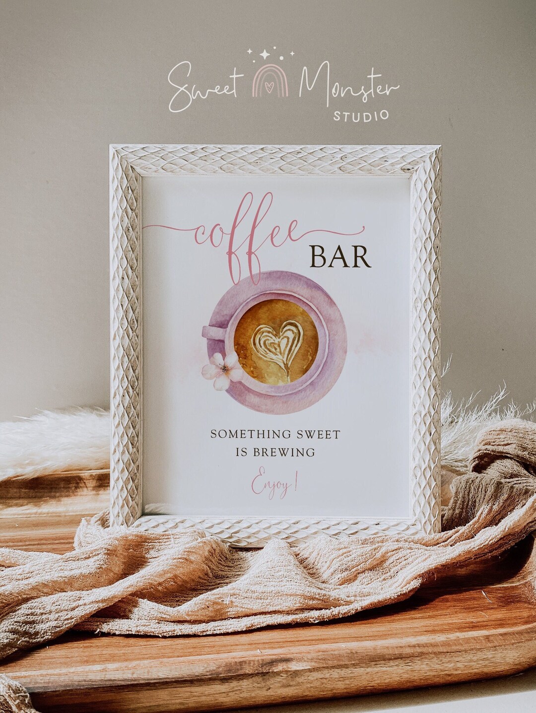 Editable Coffee Bar Sign, Something Sweet is Brewing Pink Girl Baby ...