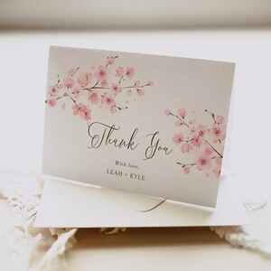 Spring Sakura Cherry Blossom Thank You Card, Editable Watercolor Pink ...