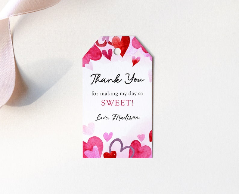Valentine Birthday Thank You Tag, Editable Little Sweetheart Favor Tag ...