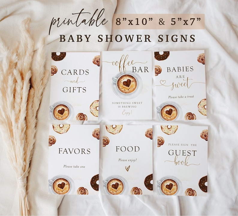 Something Sweet is Brewing Sign Bundle, 6 Baby Shower Signs, Coffee ...