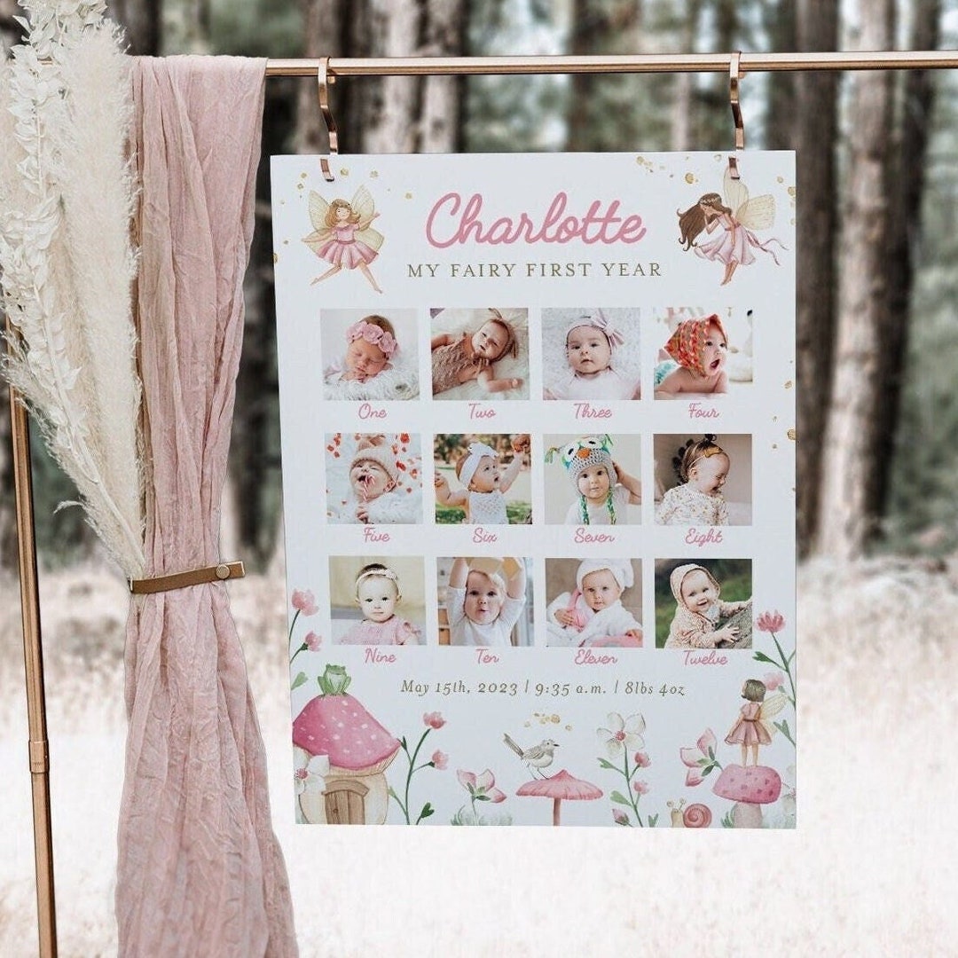 Fairy First Birthday Photo Milestone Sign, Editable First Year Baby ...