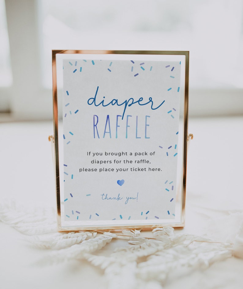 Diaper Raffle Container. Sign Sprinkle Diaper Raffle Sign, Editable Boy Blue Sprinkles Diaper Raffle ...