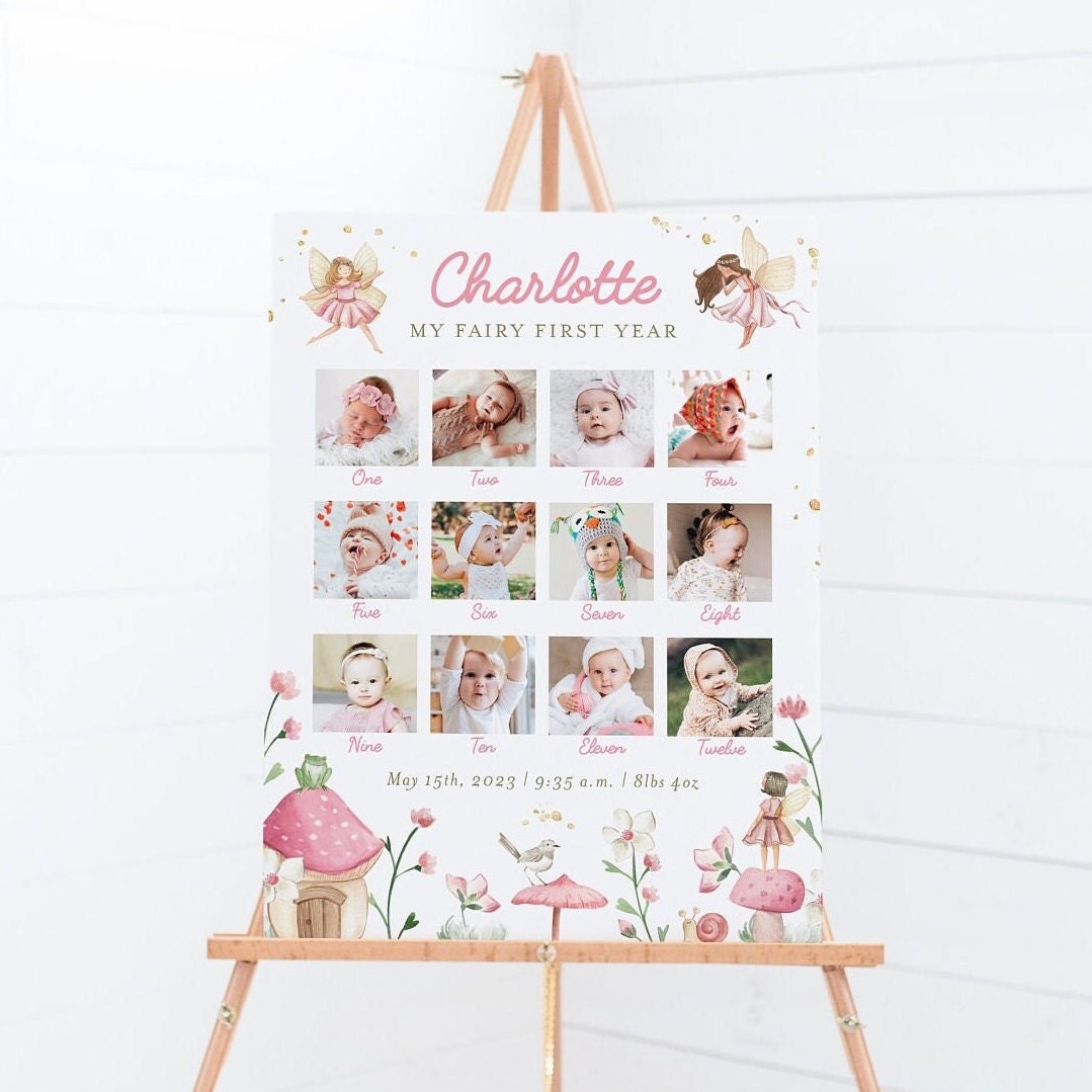 Fairy First Birthday Photo Milestone Sign, Editable First Year Baby ...