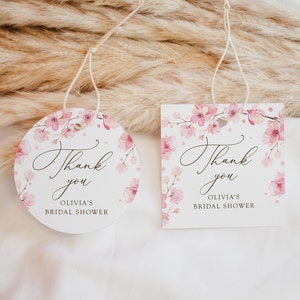 Cherry blossom thank you gift tag, editable pink sakura floral bridal shower favor tag template, party favour tags, sticker label, SAK02