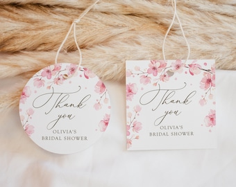 Cherry blossom thank you gift tag, editable pink sakura floral bridal shower favor tag template, party favour tags, sticker label, SAK02