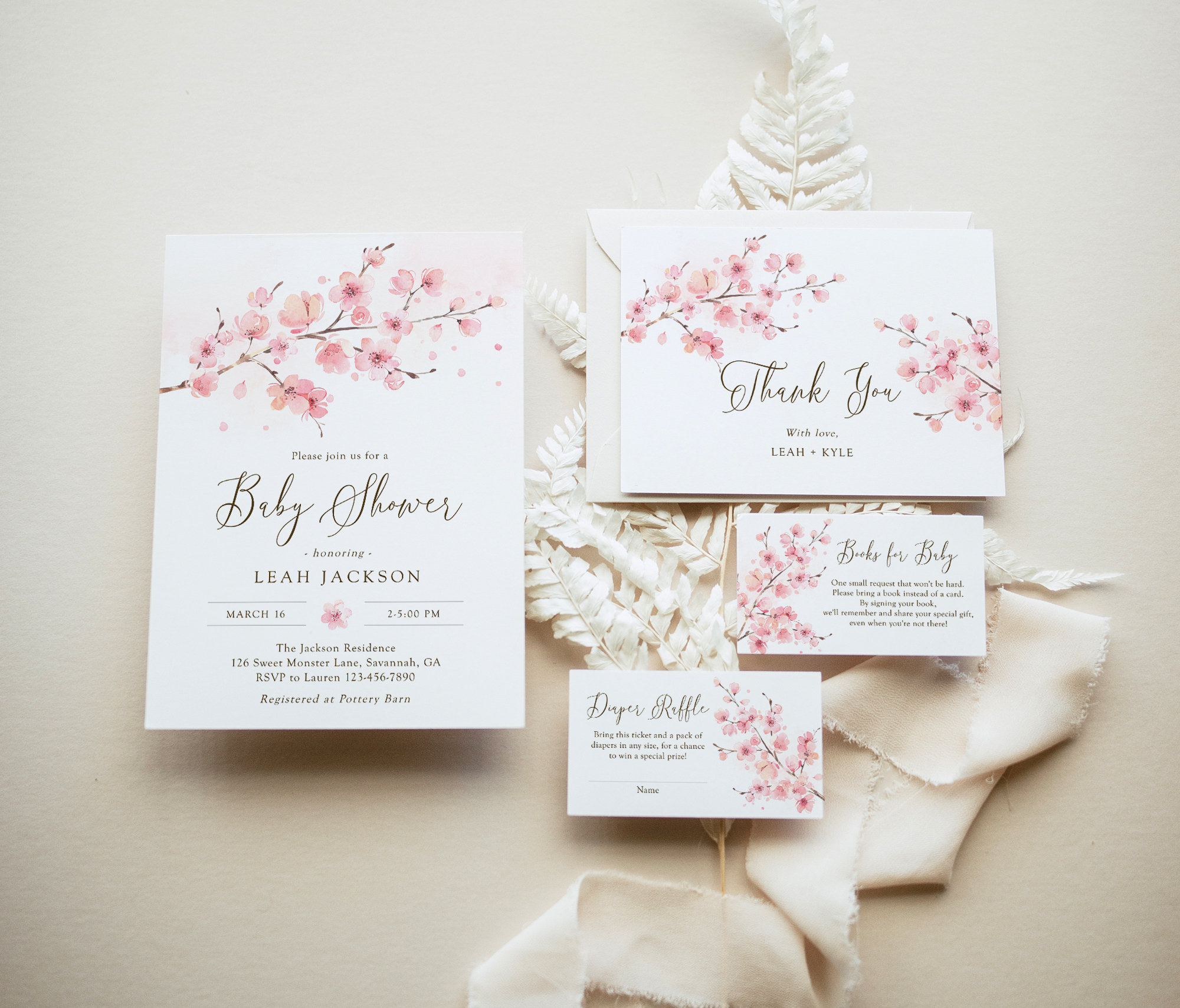 Spring Sakura Cherry Blossom Thank You Card, Editable