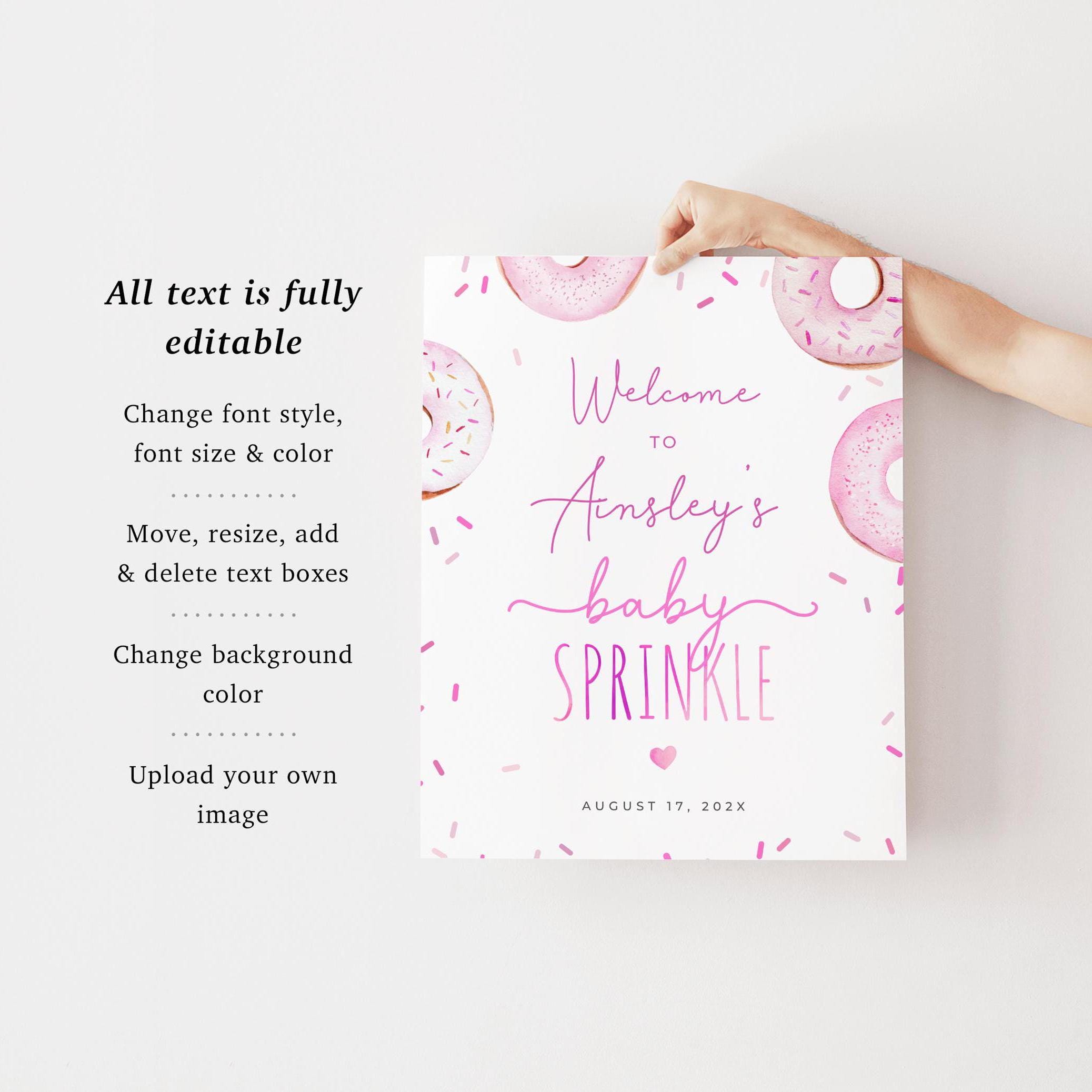 Sprinkle Donut Baby Shower Welcome Sign, Editable It's a Baby Girl ...