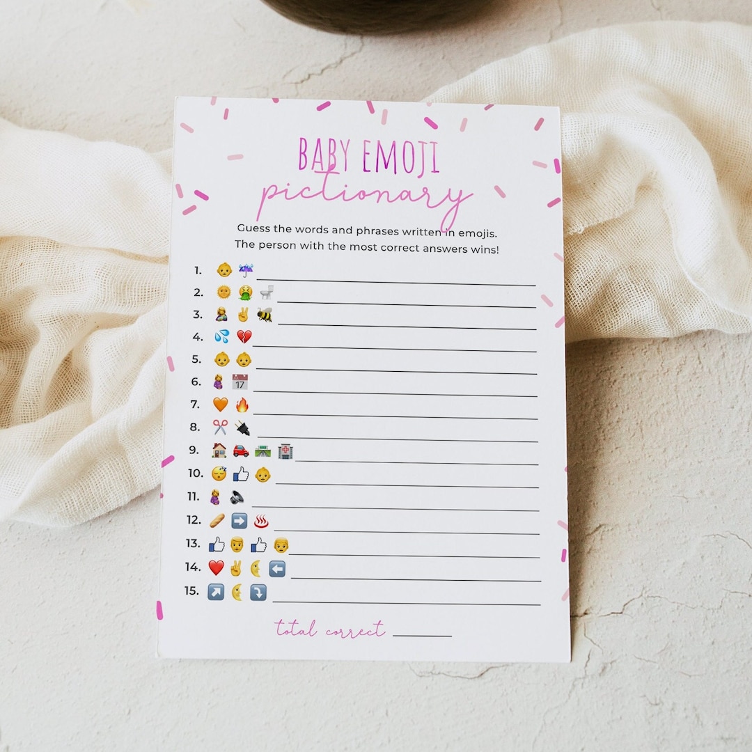 Sprinkle Emoji Pictionary Baby Shower Game, Editable Girl Pink