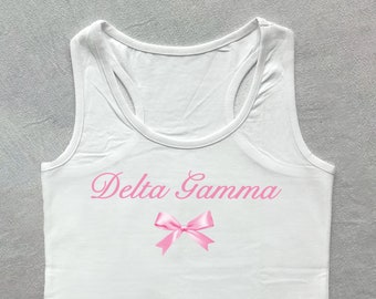 Delta Gamma Bow Crop Tank // Delta Gamma, DG Bid Day, Big Little Shirt // Tied Together with a Bow Crop Tank  // Sorority Shirt