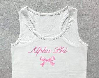 Alpha Phi Bow Crop Tank // Alpha Phi, APhi Bid Day, Big Little Shirt // Tied Together with a Bow Crop Tank  // Sorority Shirt