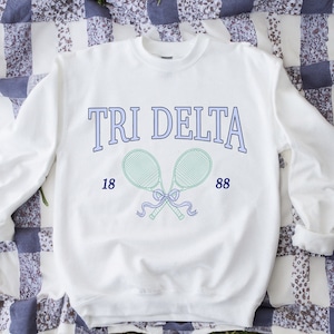 Tri Delta Tennis Sweatshirt // Sorority Bow Crewneck // Tri Delta, Delta Delta Delta Shirt // Aesthetic Greek Pullover