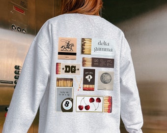 Delta Gamma Matchbox Sweatshirt // Aesthetic Sorority Matchbox Hoodie // Trendy Ash Grey Pullover // Dee Gee, DG, Delta Gam Sorority Hoodie