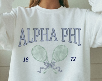 Alpha Phi Tennis Sweatshirt // Sorority Bow Crewneck // Alpha Phi, APhi Shirt // Aesthetic Greek Pullover