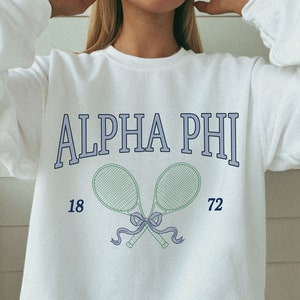 Alpha Phi Tennis Sweatshirt // Sorority Bow Crewneck // Alpha Phi, APhi Shirt // Aesthetic Greek Pullover