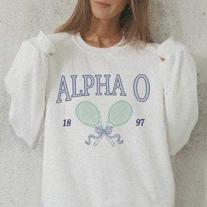 Alpha Omicron Pi Tennis Sweatshirt // Sorority Bow Crewneck // Alpha O, Alpha Omicron Pi, AOII Shirt // Aesthetic Greek Pullover