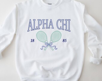 Alpha Chi Omega Tennis Sweatshirt // Sorority Bow Crewneck // AChiO, Alpha Chi Shirt // Aesthetic Greek Pullover