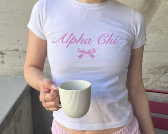 Alpha Chi Omega Bow Crop Tank // Alpha Chi Bid Day, Big Little Shirt // Tied Together with a Bow Crop Tank, Baby Tee  // Sorority Shirt