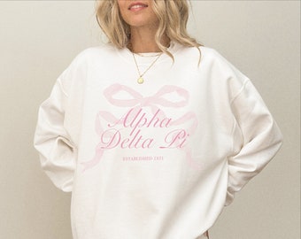 Alpha Delta Pi Bow Sweatshirt // Sorority Trendy Crewneck // ADPi, Alpha Delta Pi Shirt // Aesthetic Greek Pullover