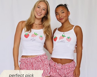 Gingham Strawberry Big Little Reveal Shirts, Sorority Tees Tanks