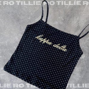 Polka Dot Sorority Tank for 20+ Sororities // B&W Dotted with Pale Yellow Print // Bid Day, Big Little Reveal Tank, Made in the USA