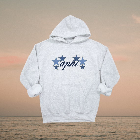 Alpha Phi Denim Stars Hoodie // Aesthetic Sorority Hoodie // Trendy Stars Hooded Sweatshirt // APhi, Alpha Phi Hoodie