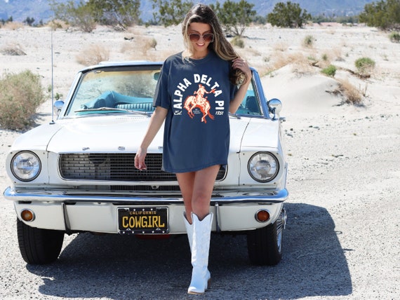 Alpha Delta Pi Bronco Comfort Colors Tee // Aesthetic Western Sorority T-Shirt // ADPi, Alpha Delta Pi Trendy Sorority Shirt