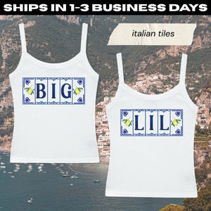 Italian Tiles Big & Little Reveal Shirts // Italian Summer Sorority Reveal Shirts // Aesthetic Coastal, Lemon Big Little Baby Tees