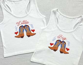 Vintage Cowgirl Big & Little Tees // Western Cowboy Boot Sorority Reveal Shirts // Ästhetische große kleine Baby T-Shirts