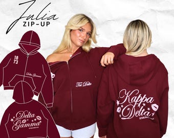 The Julia Sorority Zip-Up Hoodie // Berry Sorority Zip-Up Hoodie // Trendy, Zip-Up Hoodie, Kiss Aesthetic Greek Hooded Sweatshirt