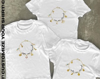 Personaliseerbaar T-shirt met bedelarmband, vrijgezellenfeestshirt, Comfort Colors-shirt of babyshirt