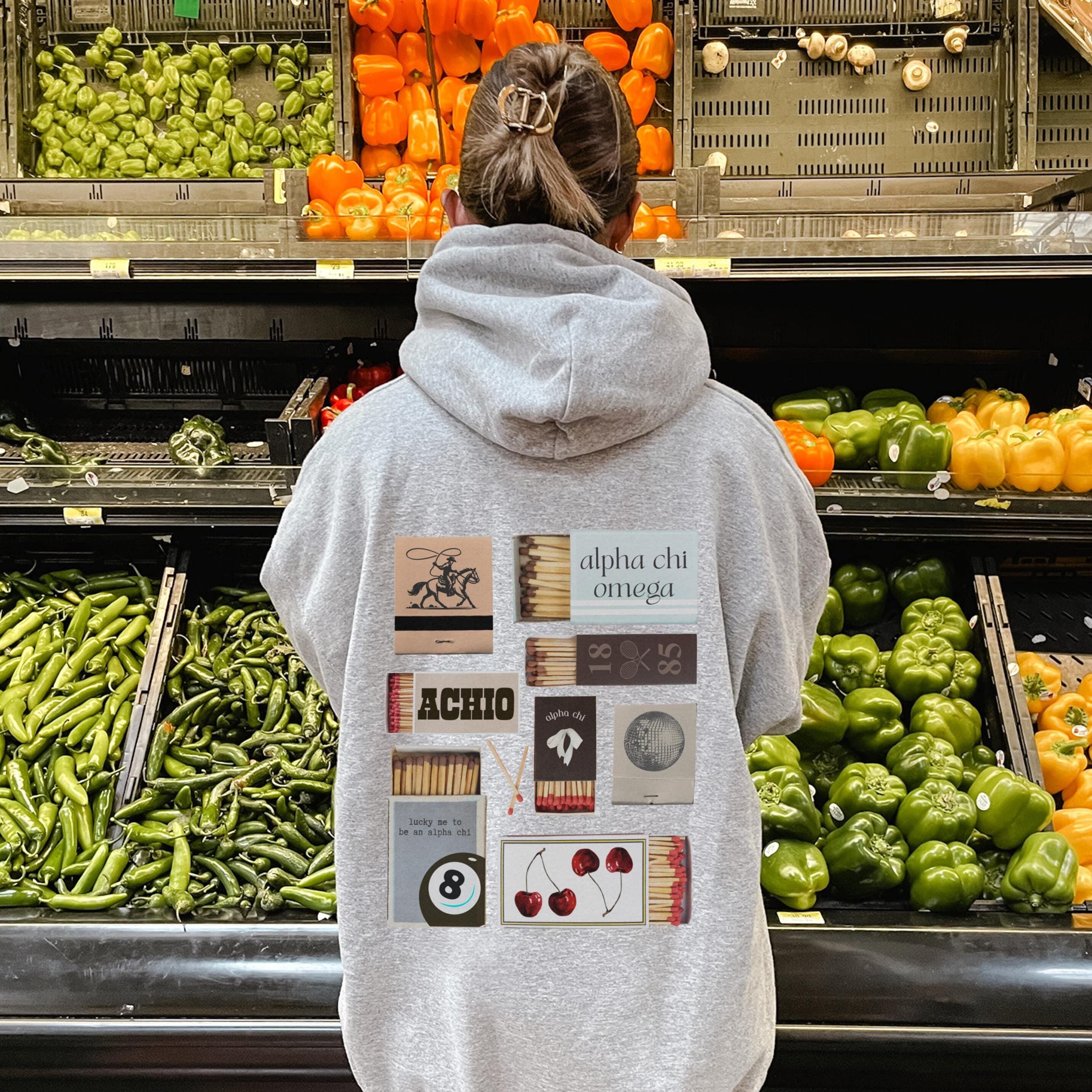 Alpha Chi Omega Matchbox Sweatshirt // Aesthetic Sorority Matchbox Hoodie // Trendy Ash Grey Pullover // Alpha Chi, AChiO Sorority Hoodie