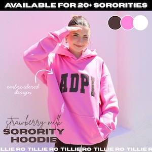 Strawberry Milk Embroidered Sorority Hoodie // Bubblegum Sorority Hoodie // Trendy, Stringless Hoodie, Hot Pink Greek Hooded Sweatshirt