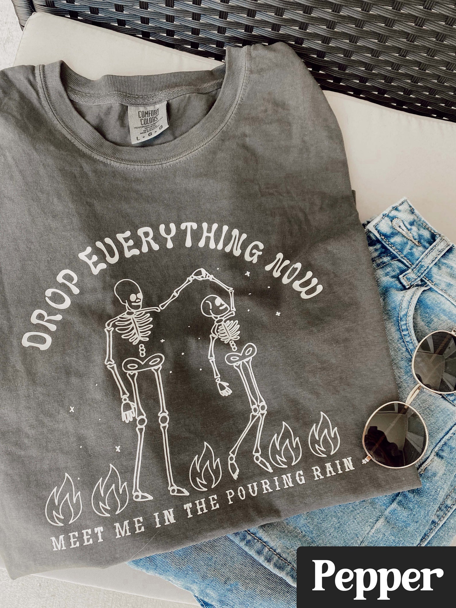 Drop Everything Comfort Colors Tee // Distressed Skeleton - Etsy