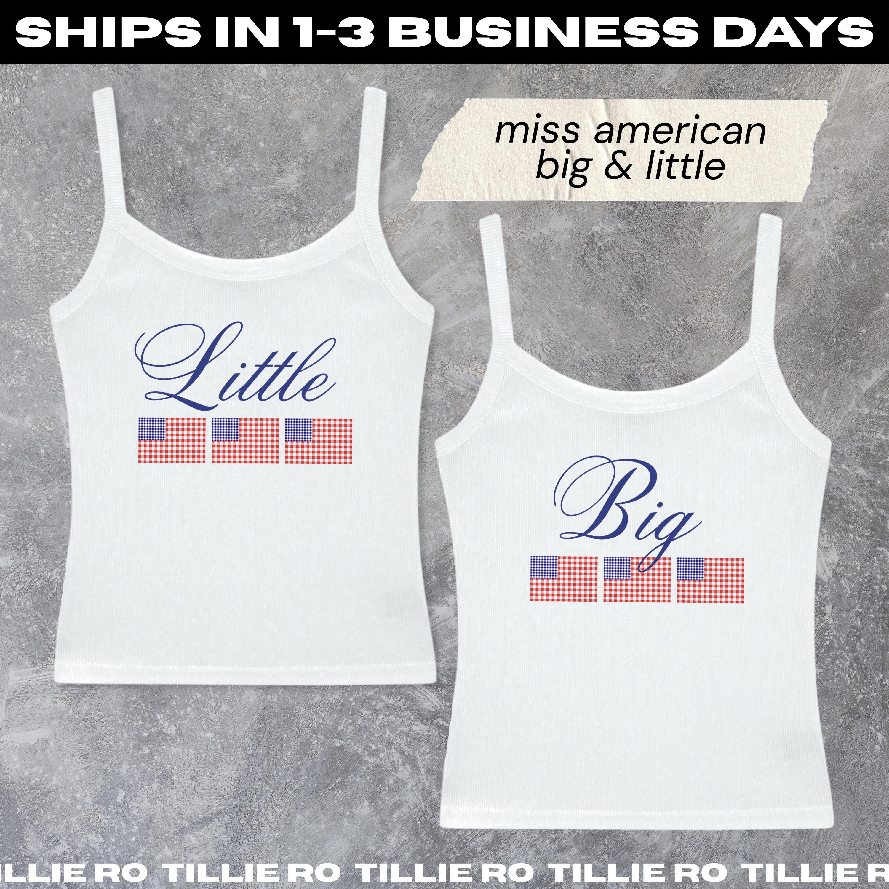 Miss American Big & Little Reveal Shirts // Gingham Flag, Coastal, All American Sorority Reveal Shirts // Trendy Big Little Baby Tees, Tanks