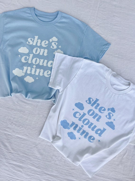 She's On Cloud Nine Bachelorette Tees // Trendy Bach Party Shirts // Blue Bachelorette T-Shirts // Aesthetic Shirts for Bride & Bridal Party