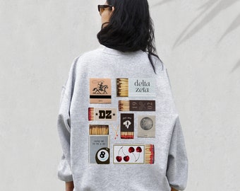 Delta Zeta Matchbox Sweatshirt // Aesthetic Sorority Matchbox Hoodie // Trendy Ash Grey Pullover // Dee Zee, Delta Zeta Sorority Hoodie
