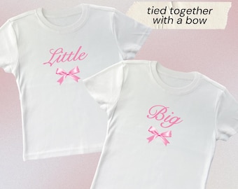 Camisetas de revelación de Big & Little con lazo rosa // Camisetas de revelación de hermandad unidas con un lazo // Camisetas de bebé Big Little con estética coqueta
