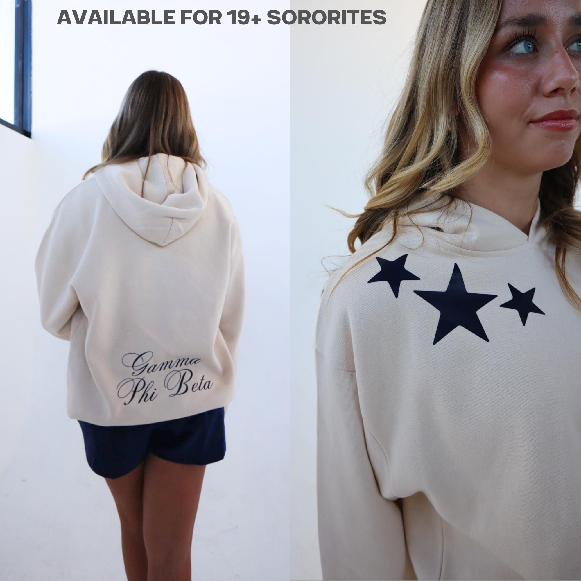 The Cora Sorority Hoodie // Star Collar Sorority Hoodie // Trendy, Pastel Yellow Aesthetic Greek Hooded Sweatshirt