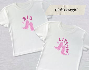 Pink Cowgirl Big Little Tees // Cowgirl Boots Sorority Reveal Shirts // Aesthetic Big Little Baby Tees