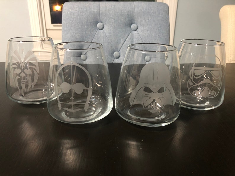 Star Wars Inspired Wine Glass Set Etched Glass Etsy