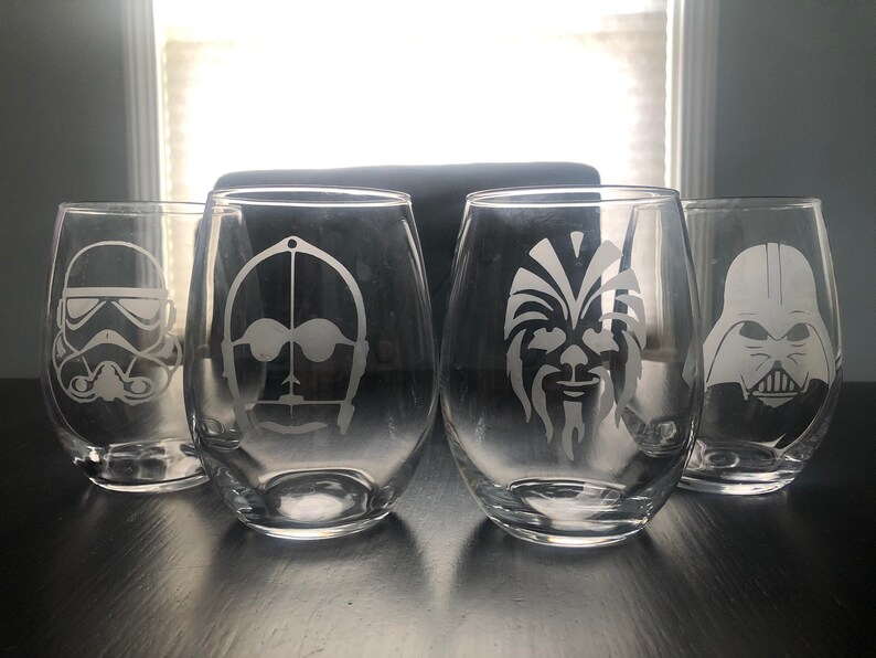 Star Wars Wine Glass Set Etched Glass Etsy