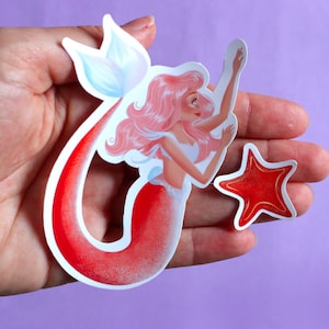 Mermaid Stickers for Planners, Tablets etc in Coral Aesthetic | Waterproof Fantasy Mermaid Die Cut Vinyl Sticker in Packs of 1, 5 or 10