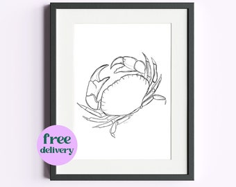 Crab Line Art Print in Sizes A3-A6, 5x7, 8x8, 8x10 & 11x14" | Nautical Seafood Themed Print for a Coastal Home | Gifts for Crab Lovers