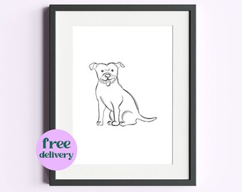 Staffy Line Art Print in Sizes A3-A6, 5x7, 8x8, 8x10 & 11x14" | Staffordshire Terrier Wall Art | Gifts for Dog Lovers