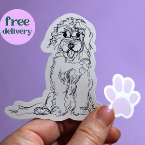 Adesivo in vinile lucido Labradoodle in confezioni da 1, 5 o 10 per agende, computer portatili, specchi ecc. / Adesivo con motivo a linee di cane / Idee regalo Labradoodle